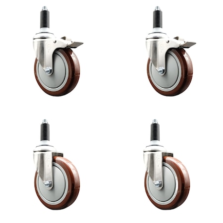 Service Caster 5 Inch 316SS Maroon Poly Swivel 1 Inch Stem Caster Lock Brake SCC, 2PK SS316TTLEX20S514-PPUB-MRN-2-S-2-1